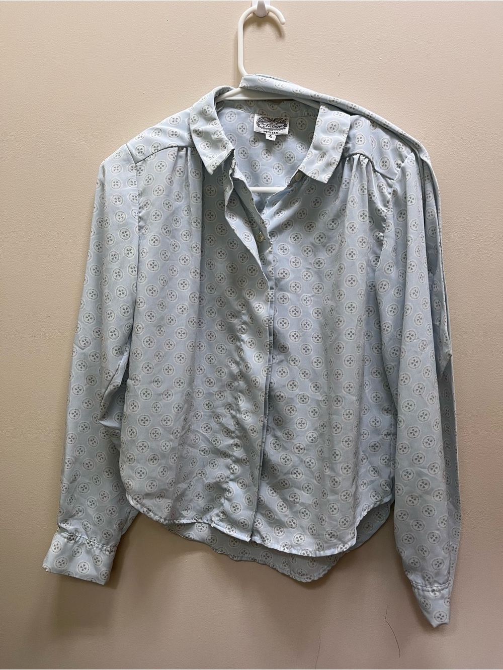 Vintage Light Blue Printed Button Down Long Sleeve Shirt